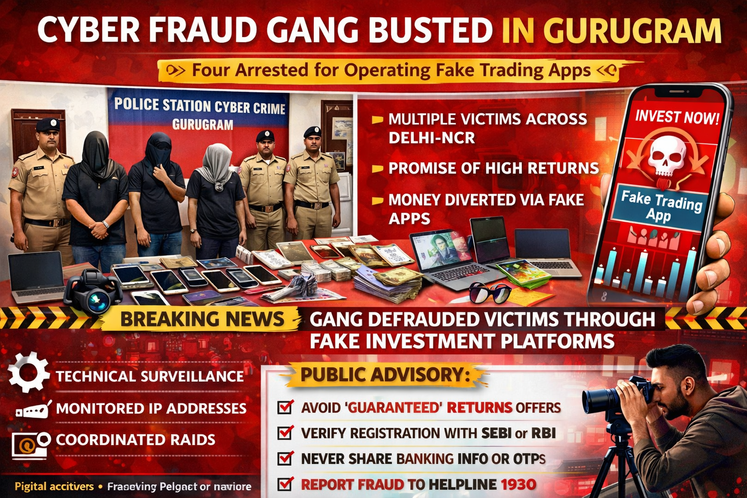 🚨 Cyber Fraud Gang Busted in Gurugram – Detailed Report
